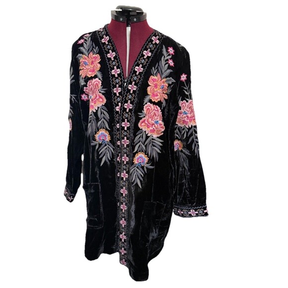 KYLA SEO Floral Embrodery VELVET KIMONO JACKET DUSTER L Whimsygoth Boho Coquette - Picture 2 of 15
